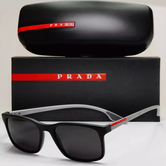 Prada Black Rubber 54mm Grey Matte Sunglasses - Picture 1 of 8